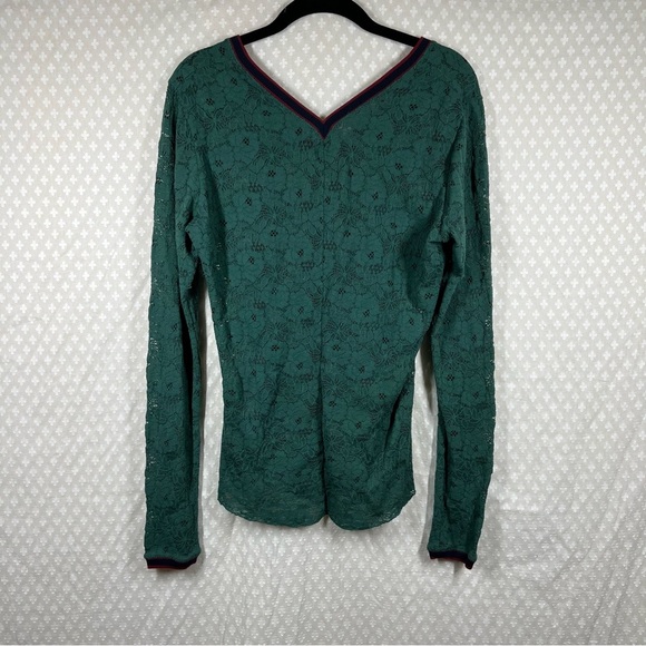 Free People Intimately Green V Neck Floral Lace Long Sleeve Top - Picture 5 of 5